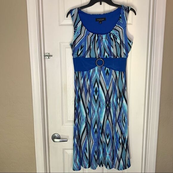 Perceptions New York Blue Geometric Design Dress Size Small - Picture 1 of 10